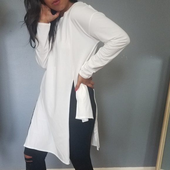 IVORY ASYMMETRICAL LONG SLEEVE TOP - Picture 4 of 6